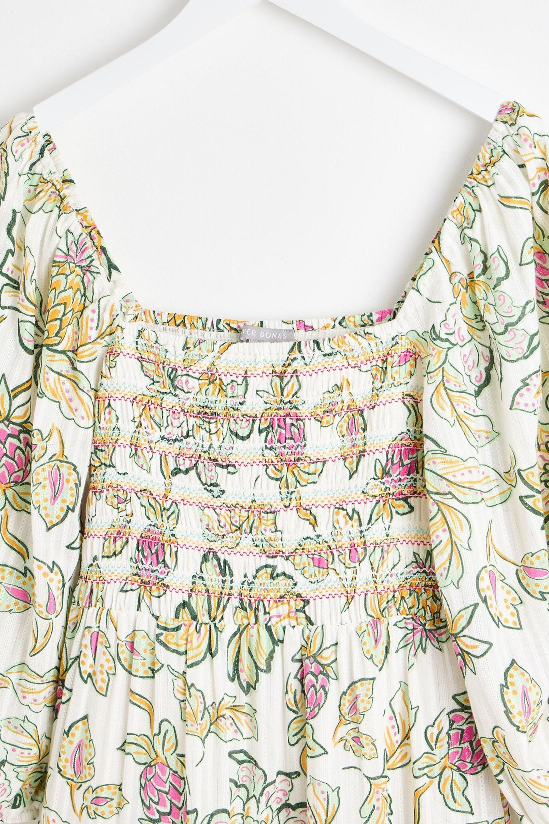 Oliver Bonas White Tropical Paisley Shirred Midi Dress - Image 3 of 6