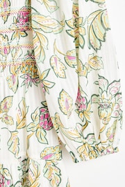 Oliver Bonas White Tropical Paisley Shirred Midi Dress - Image 4 of 6