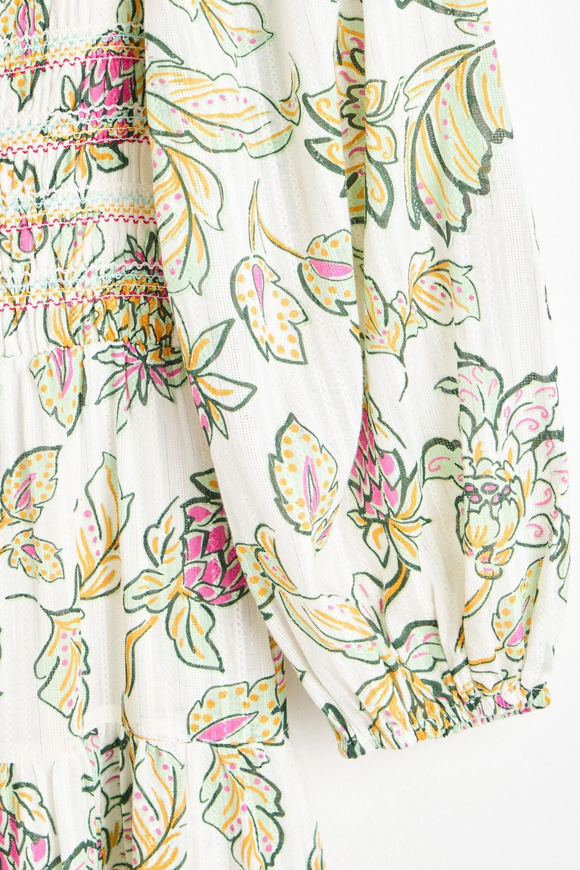 Oliver Bonas White Tropical Paisley Shirred Midi Dress - Image 4 of 6