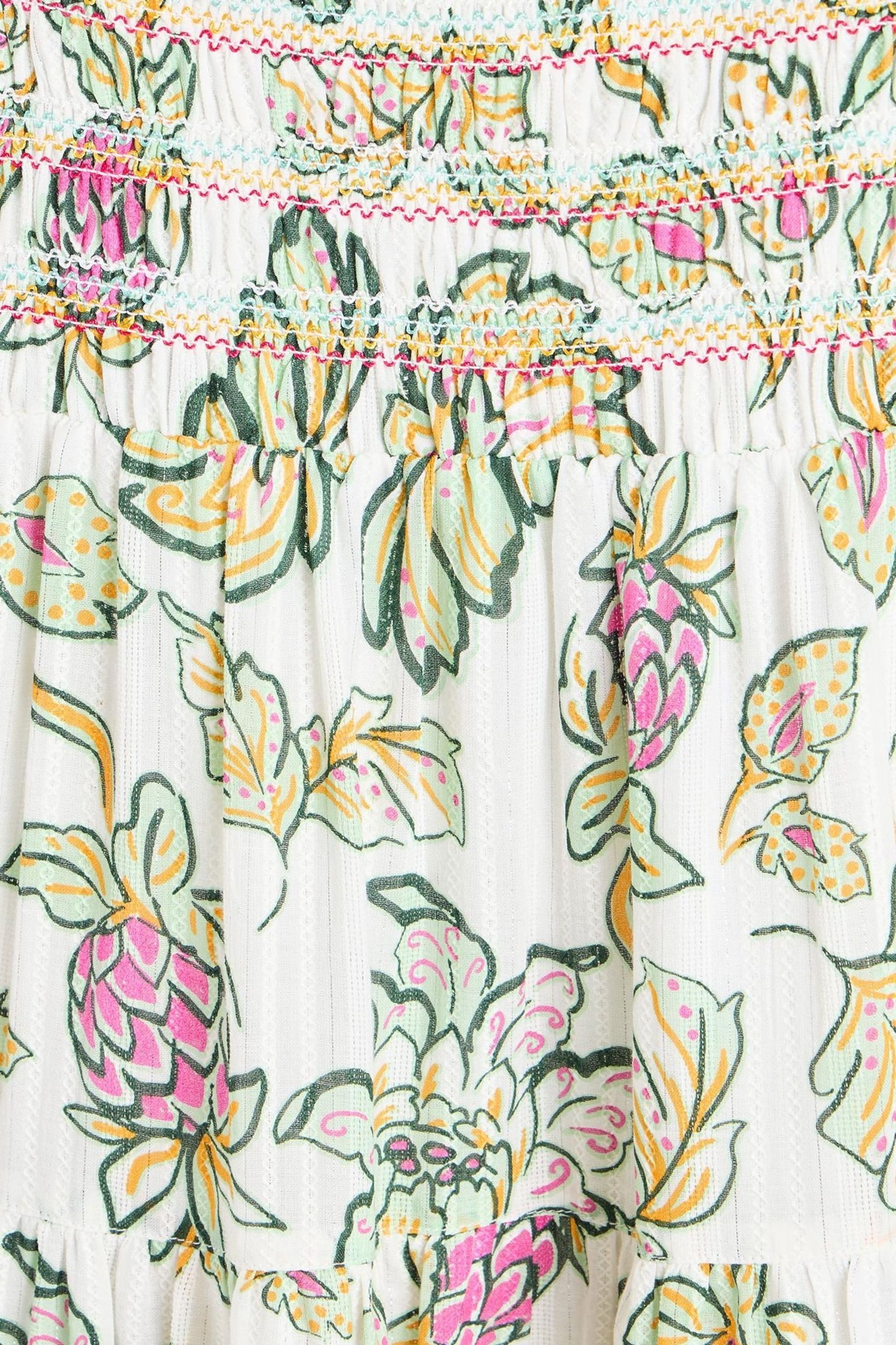 Oliver Bonas White Tropical Paisley Shirred Midi Dress - Image 5 of 6