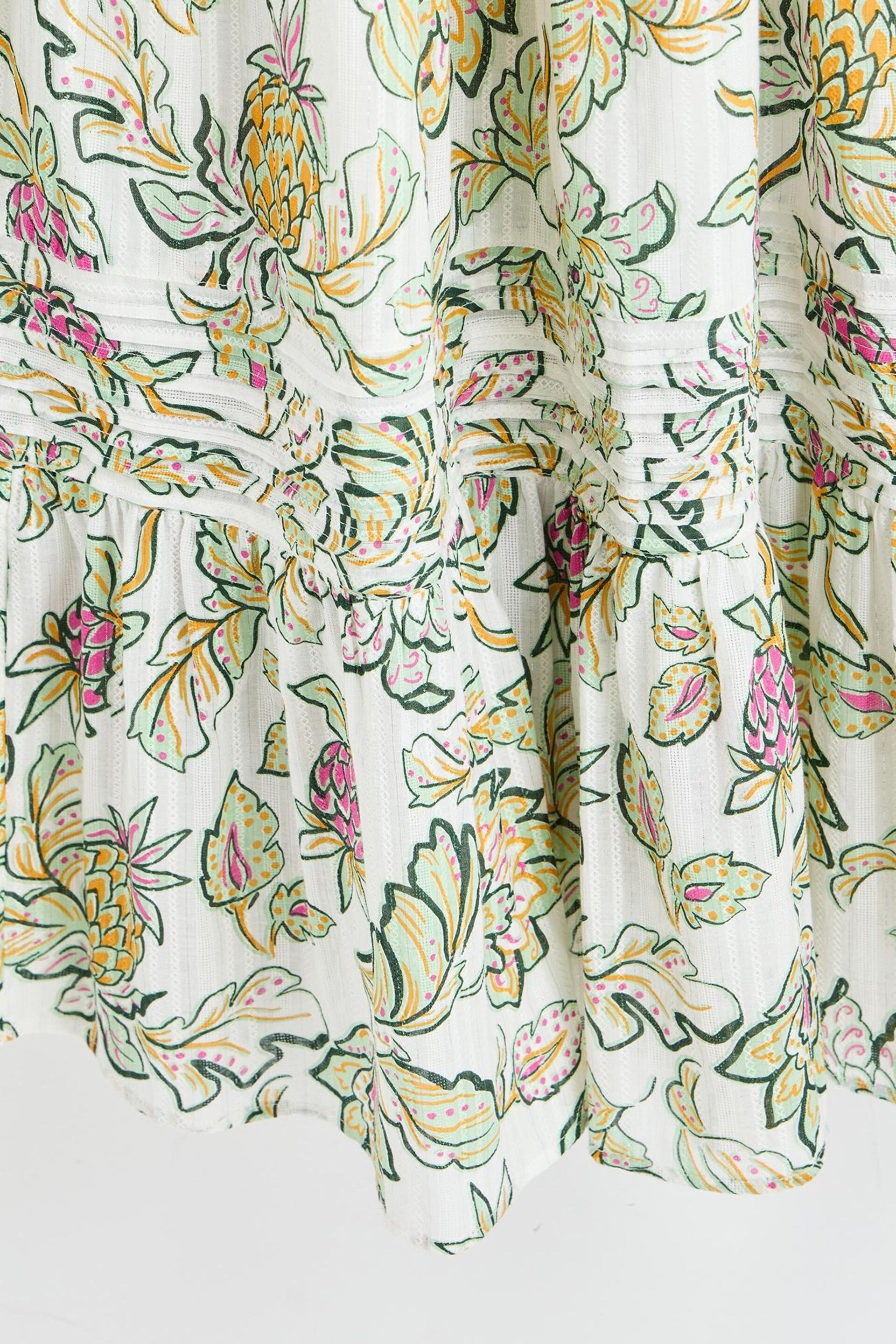 Oliver Bonas White Tropical Paisley Shirred Midi Dress - Image 6 of 6
