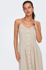 ONLY Cream Linen Blend Cami Button Front Midi Dress - Image 3 of 6