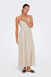 ONLY Cream Linen Blend Cami Button Front Midi Dress - Image 4 of 6