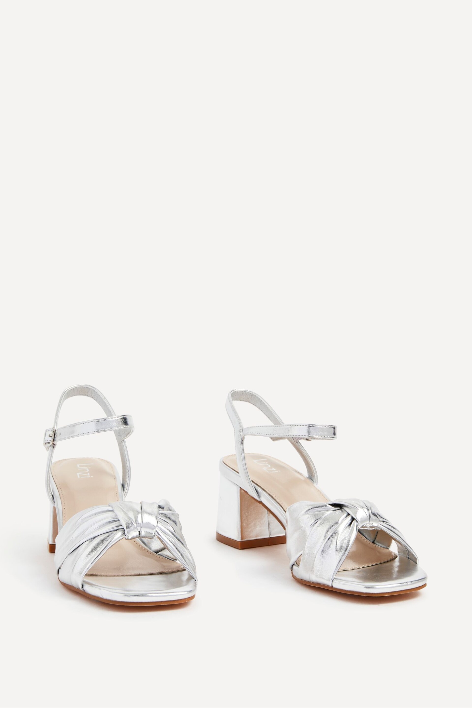 Linzi Silver Charlotte Block Heeled Sandals With Bow Front Detail - Image 3 of 5