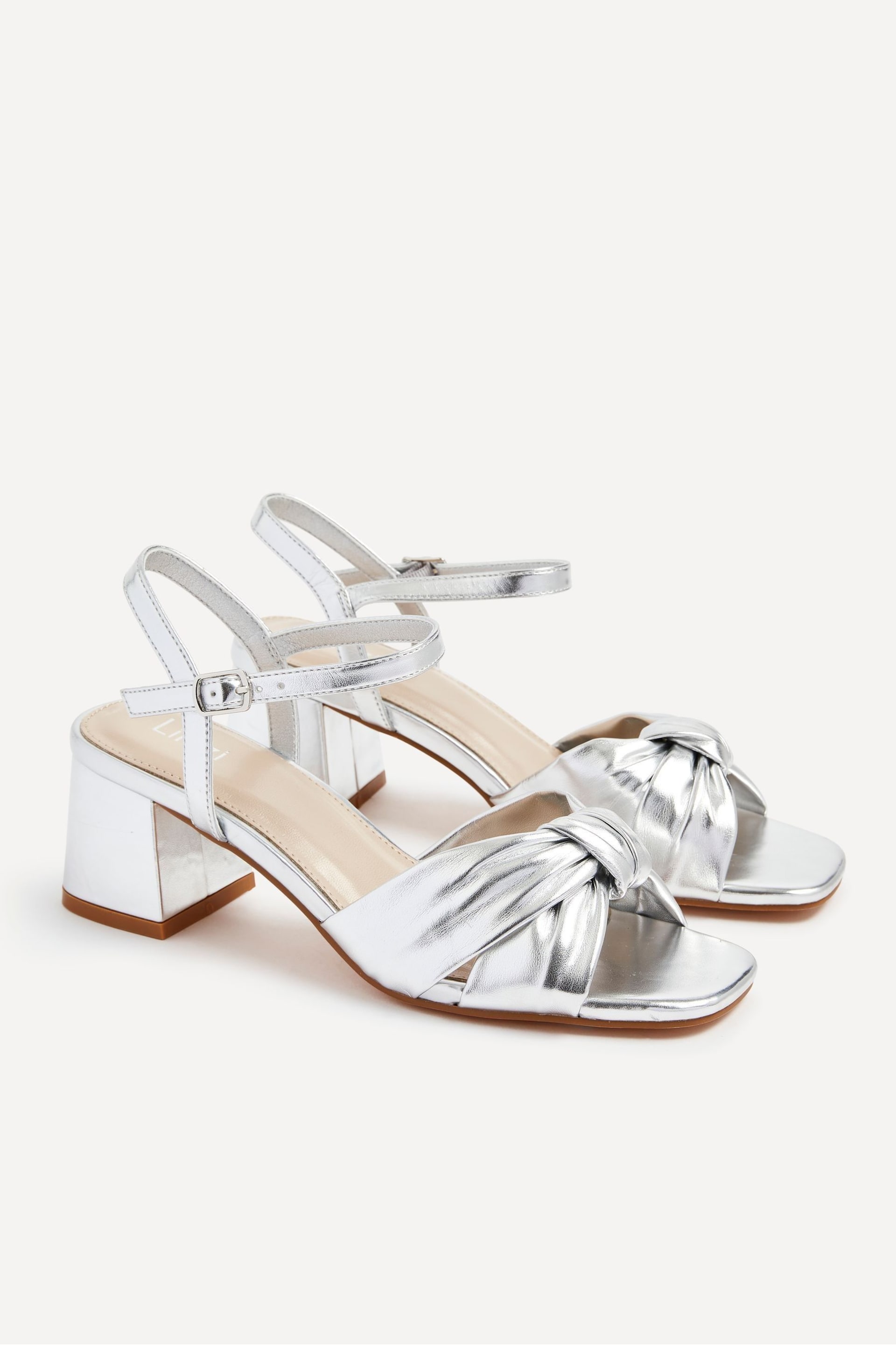 Linzi Silver Charlotte Block Heeled Sandals With Bow Front Detail - Image 4 of 5