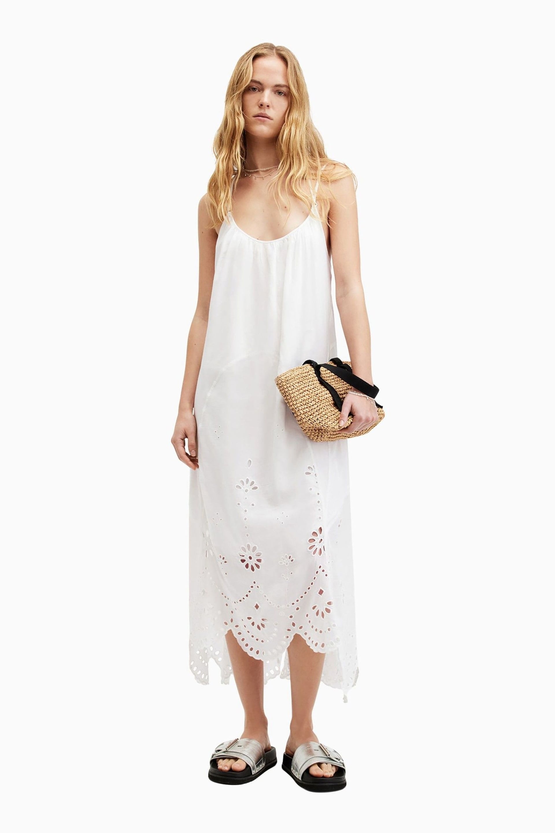 AllSaints White Areena Embellished Dress - Image 1 of 9