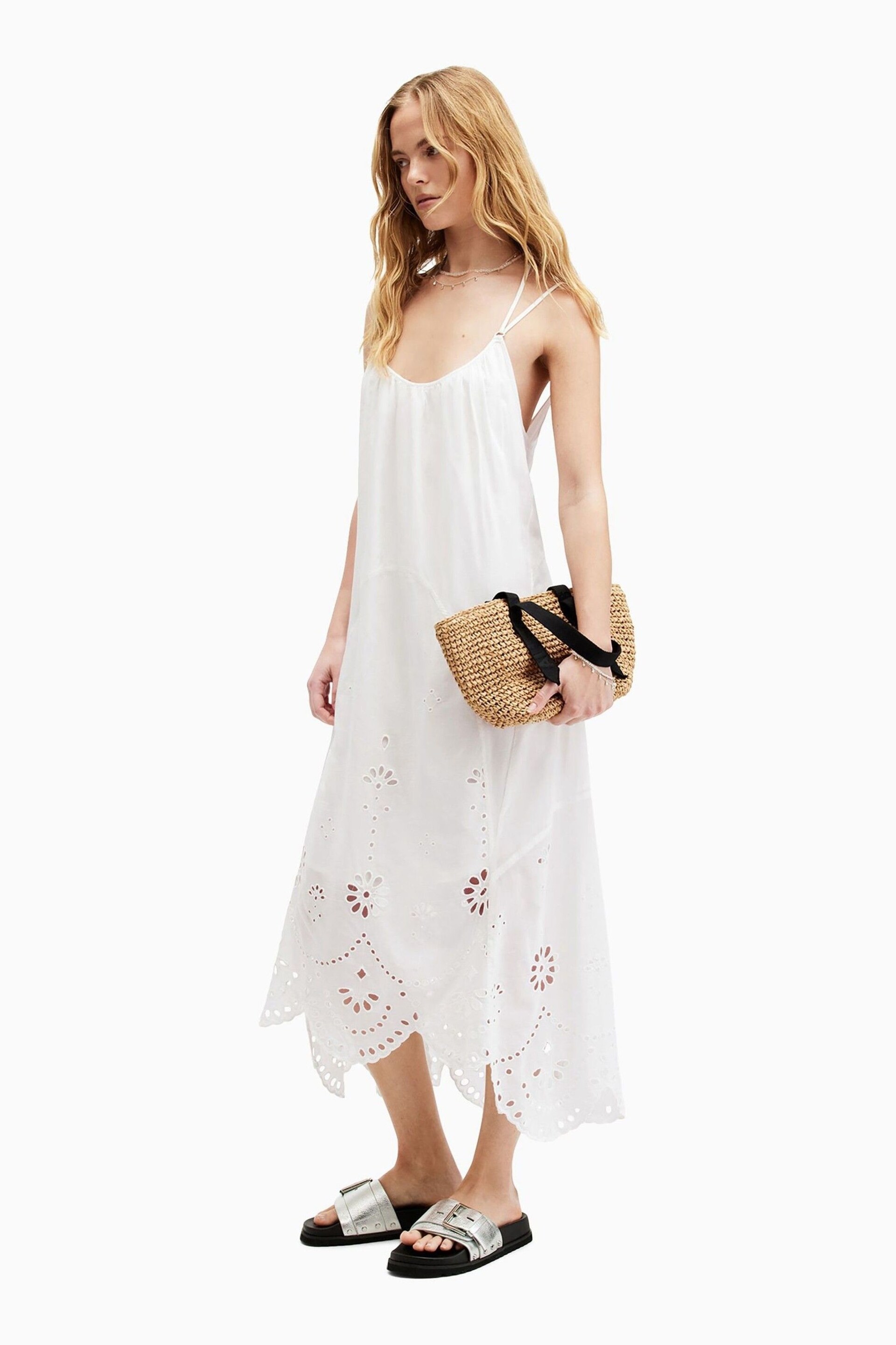 AllSaints White Areena Embellished Dress - Image 6 of 9