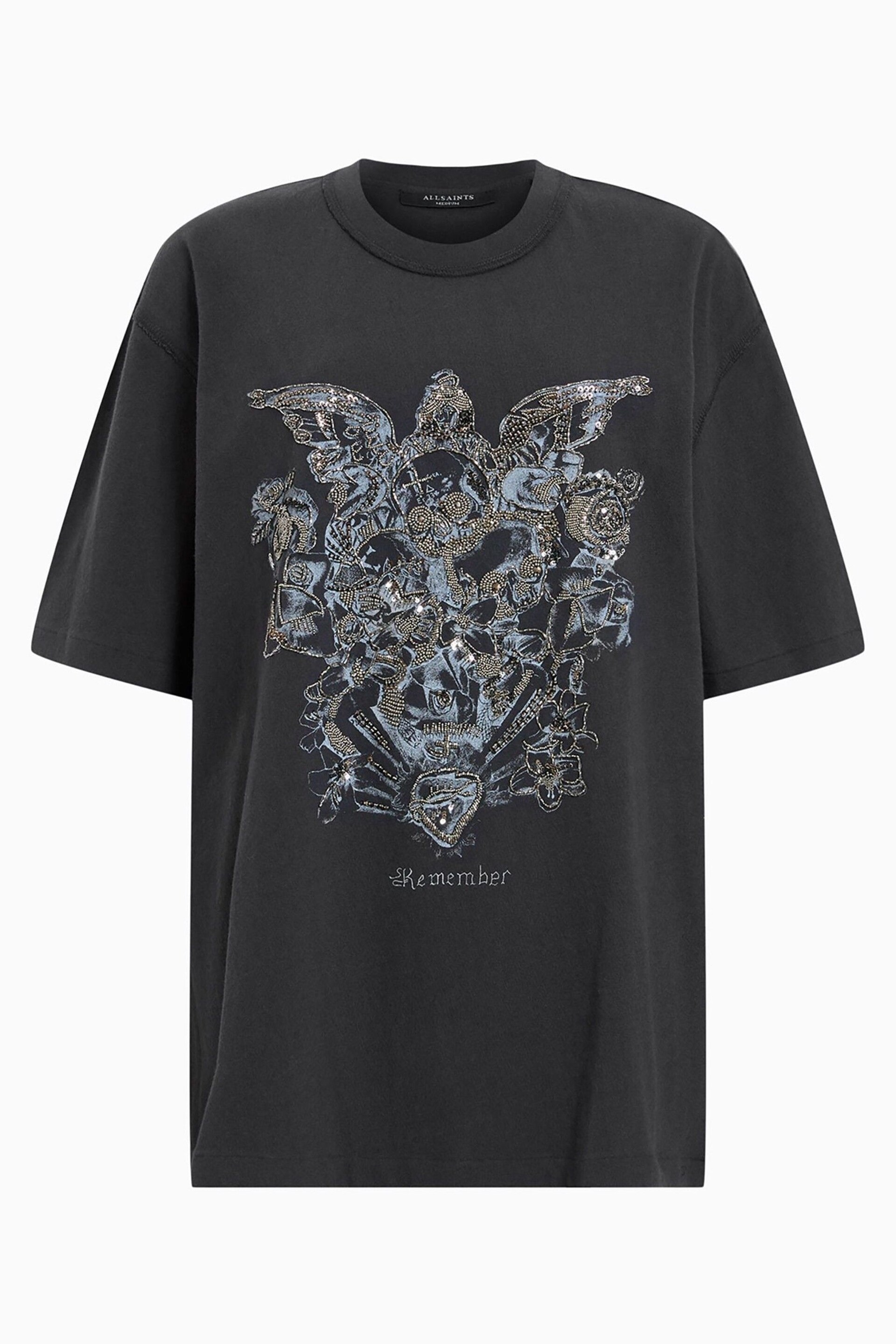 AllSaints Black Covenant Embellished Crew T-Shirt - Image 8 of 8