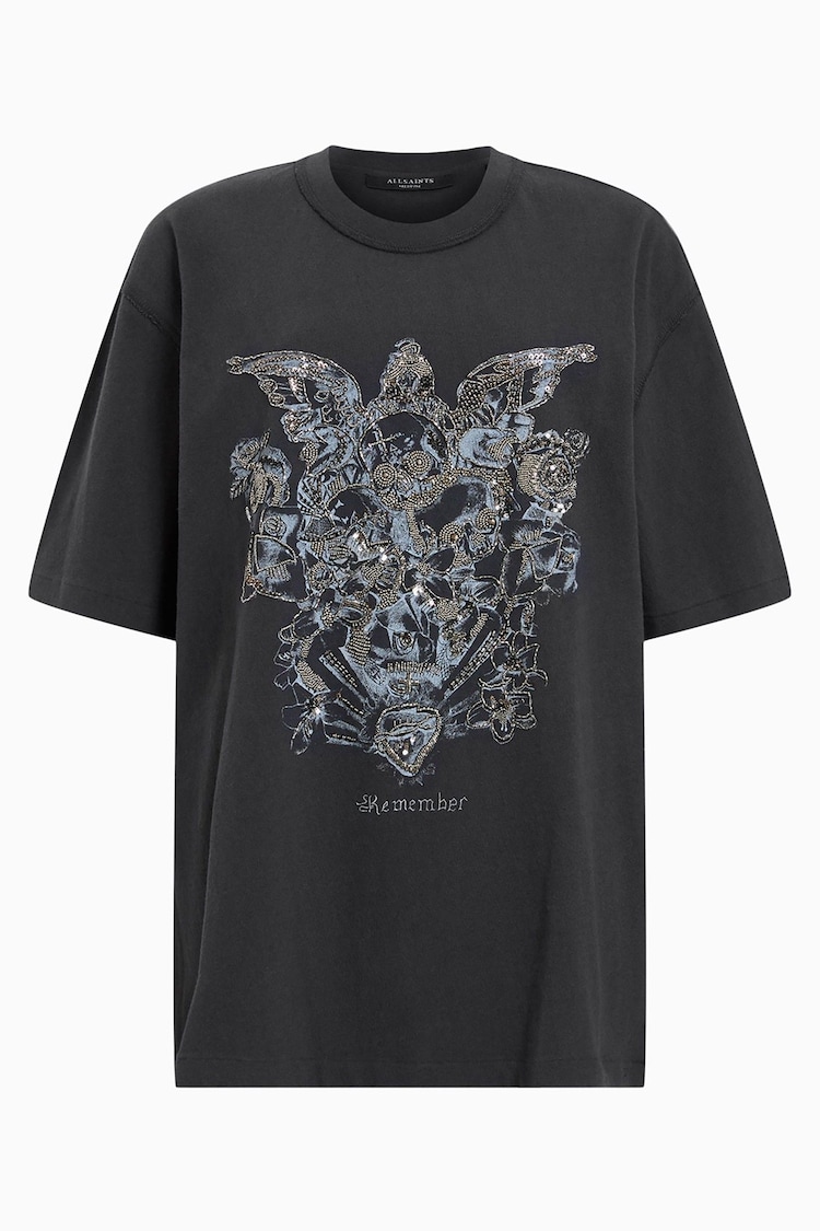 AllSaints Black Covenant Embellished Crew T-Shirt - Image 8 of 8