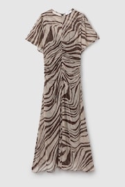 Reiss Brown/Cream Tabitha Animal Printed Midi Dress - Image 2 of 5