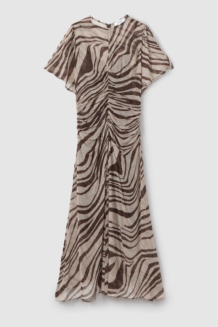 Reiss Brown/Cream Tabitha Animal Printed Midi Dress - Image 2 of 5