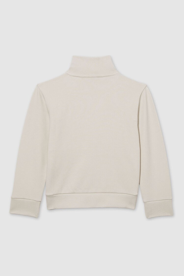 Reiss Taupe Selin Junior Slim Fit Half-Zip Funnel Neck Velour Jumper - Image 2 of 3