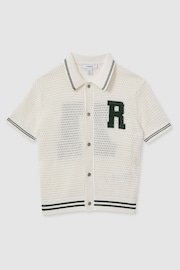 Reiss White/Dark Green Mikan Teen Cotton Open-Stitch Motif Shirt - Image 1 of 4