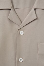 Reiss Mushroom Brown Tokyo Cuban Collar Button-Through Shirt - Image 6 of 6