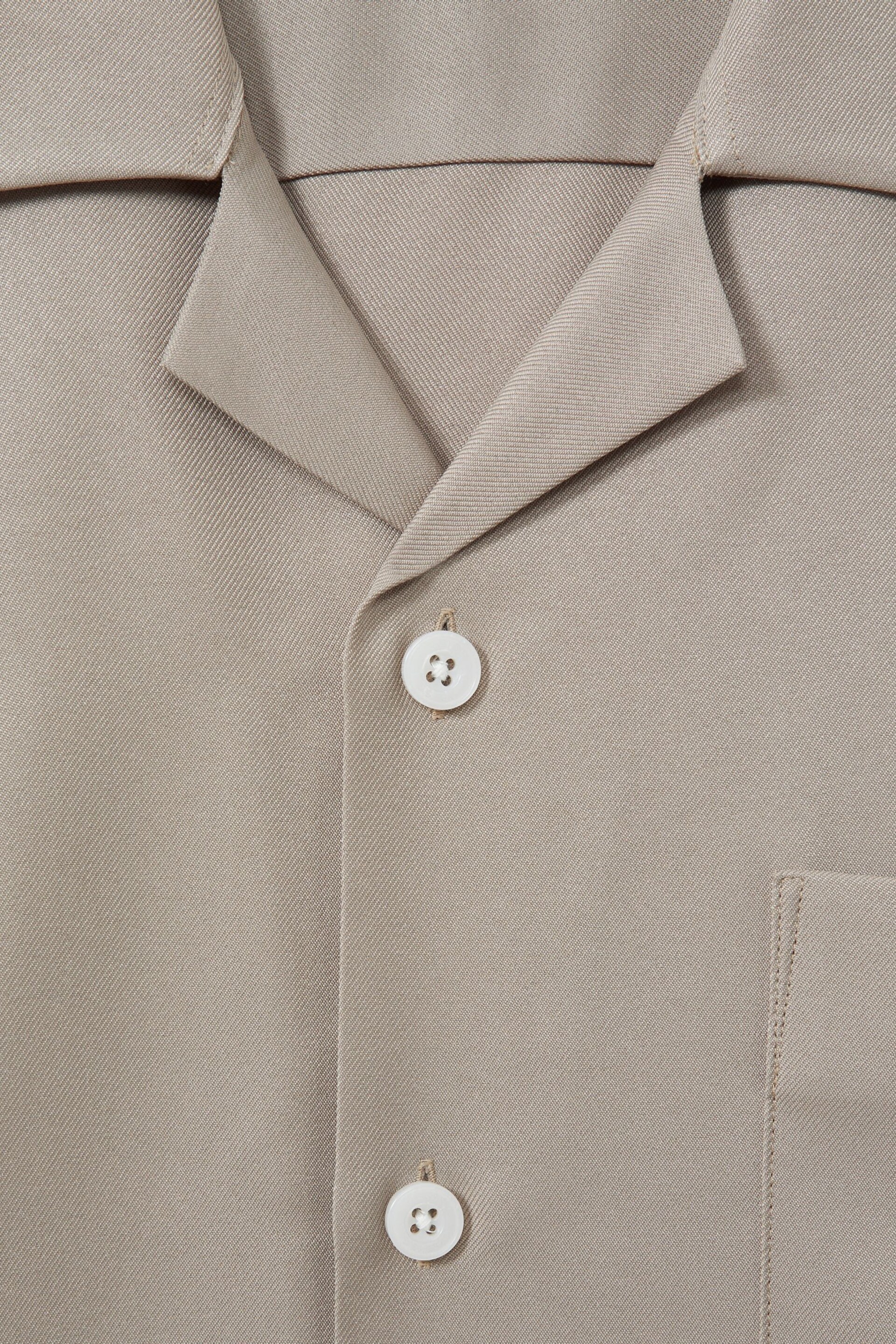 Reiss Mushroom Brown Tokyo Cuban Collar Button-Through Shirt - Image 6 of 6