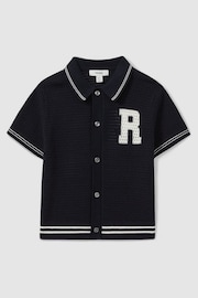 Reiss Navy/White Mikan Teen Cotton Open-Stitch Motif Shirt - Image 1 of 5