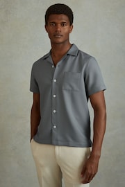 Reiss Slate Grey Tokyo Cuban Collar Button-Through Shirt - Image 1 of 6