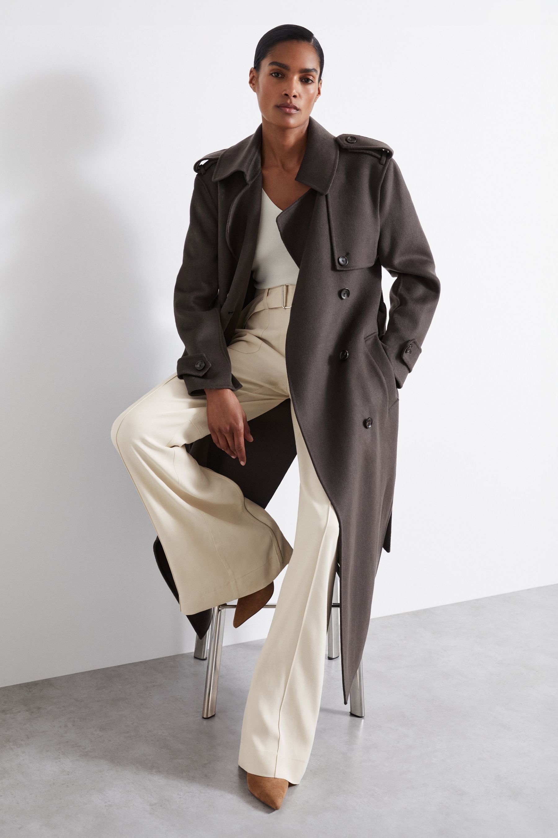 Buy Reiss Charcoal Mabel Atelier Wool And Cashmere Trench Coat from the Next UK online shop