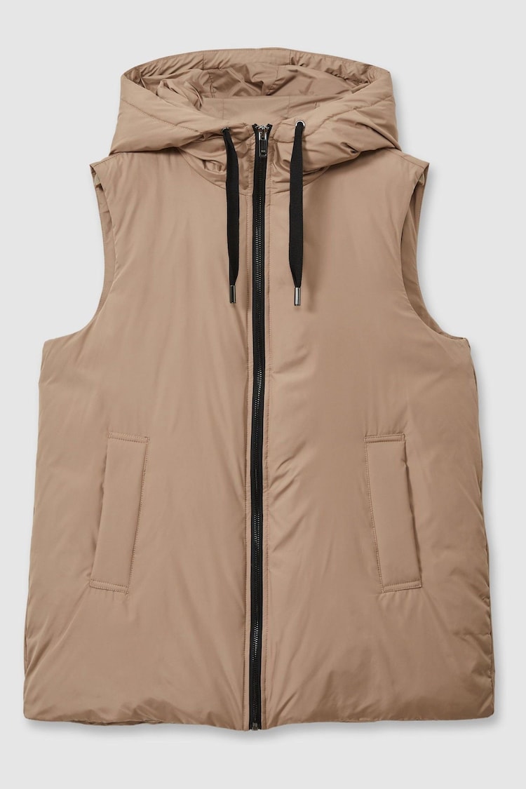 Reiss Camel Farley Padded Hooded Gilet - Image 2 of 6