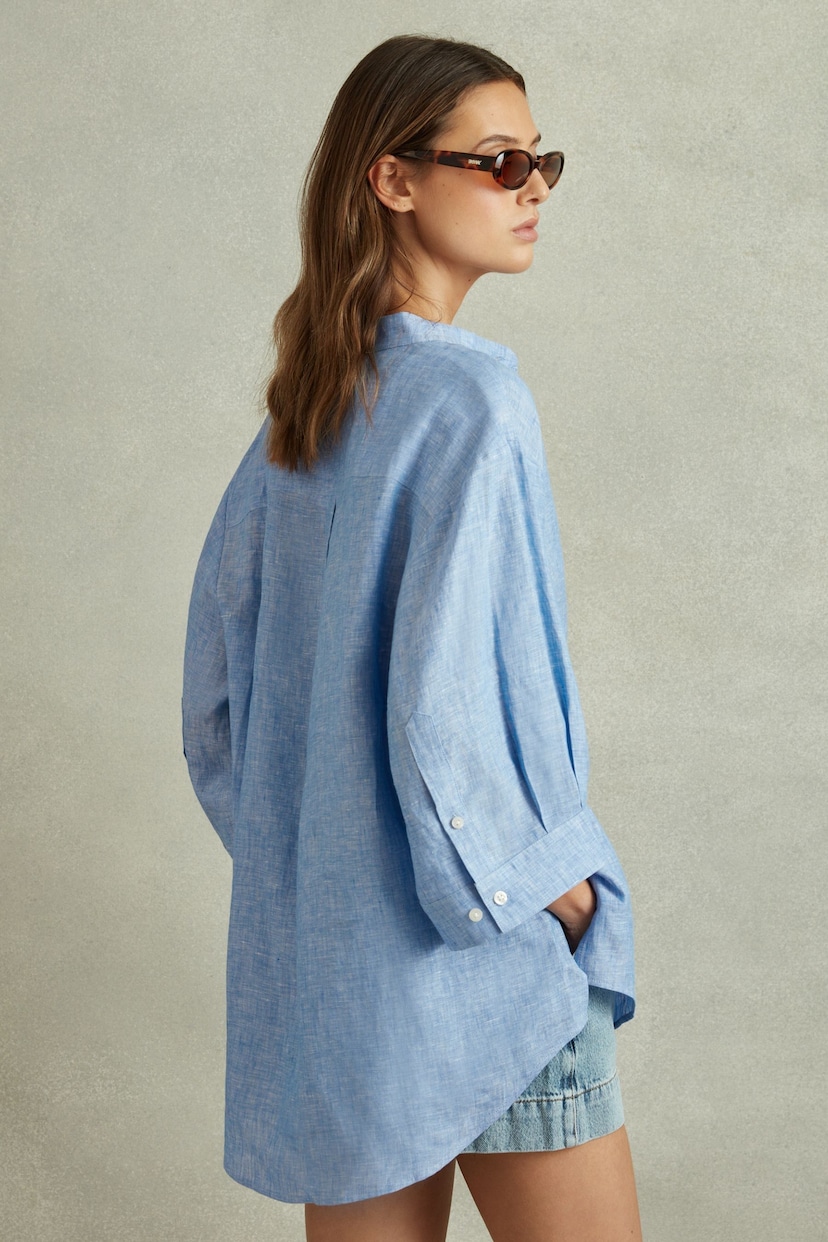Reiss Blue Winona Relaxed Sleeve Linen Shirt - Image 4 of 5