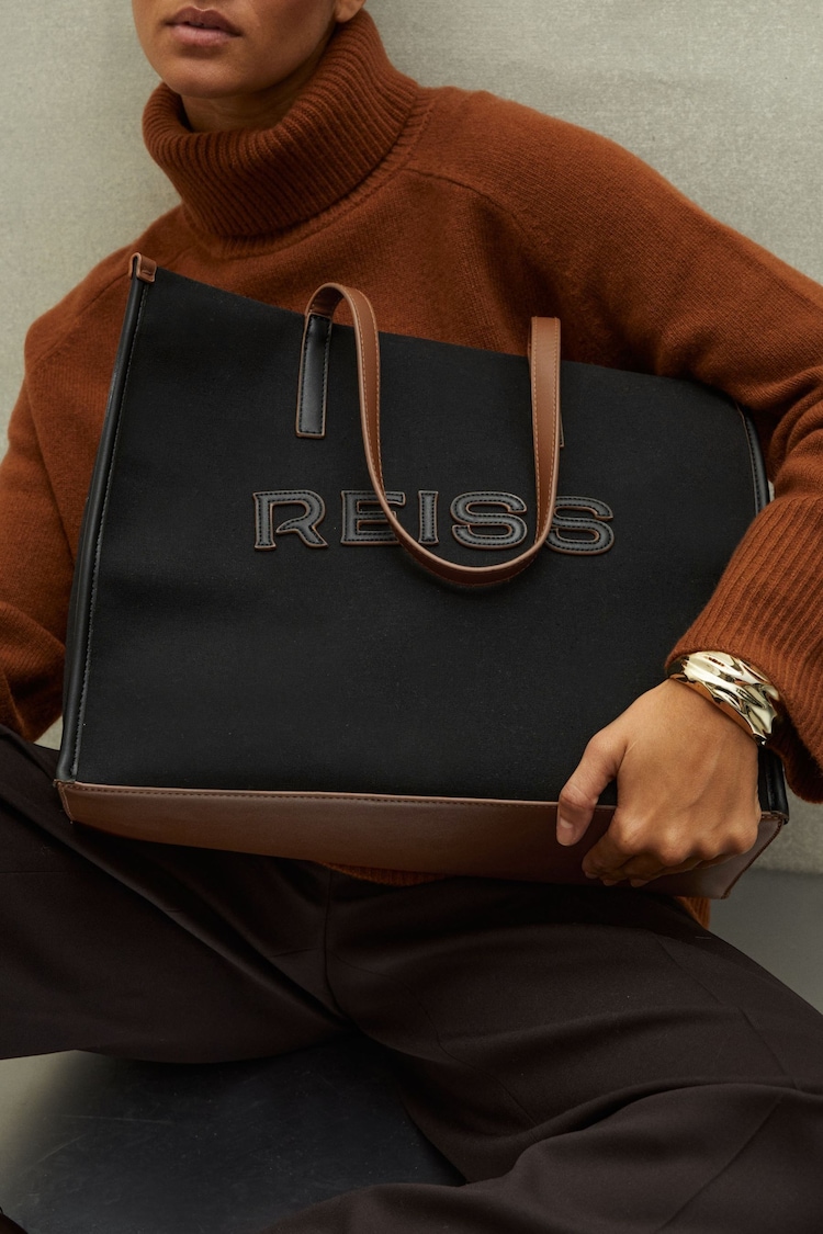 Reiss Black Lola Canvas Logo Tote Bag - Image 2 of 4