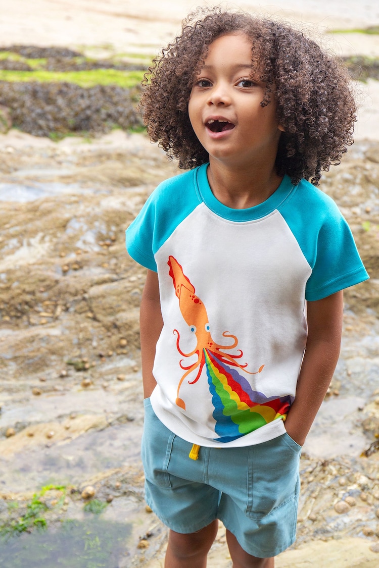 Frugi Rainbow Squid Raglan White T-Shirt - Image 1 of 3