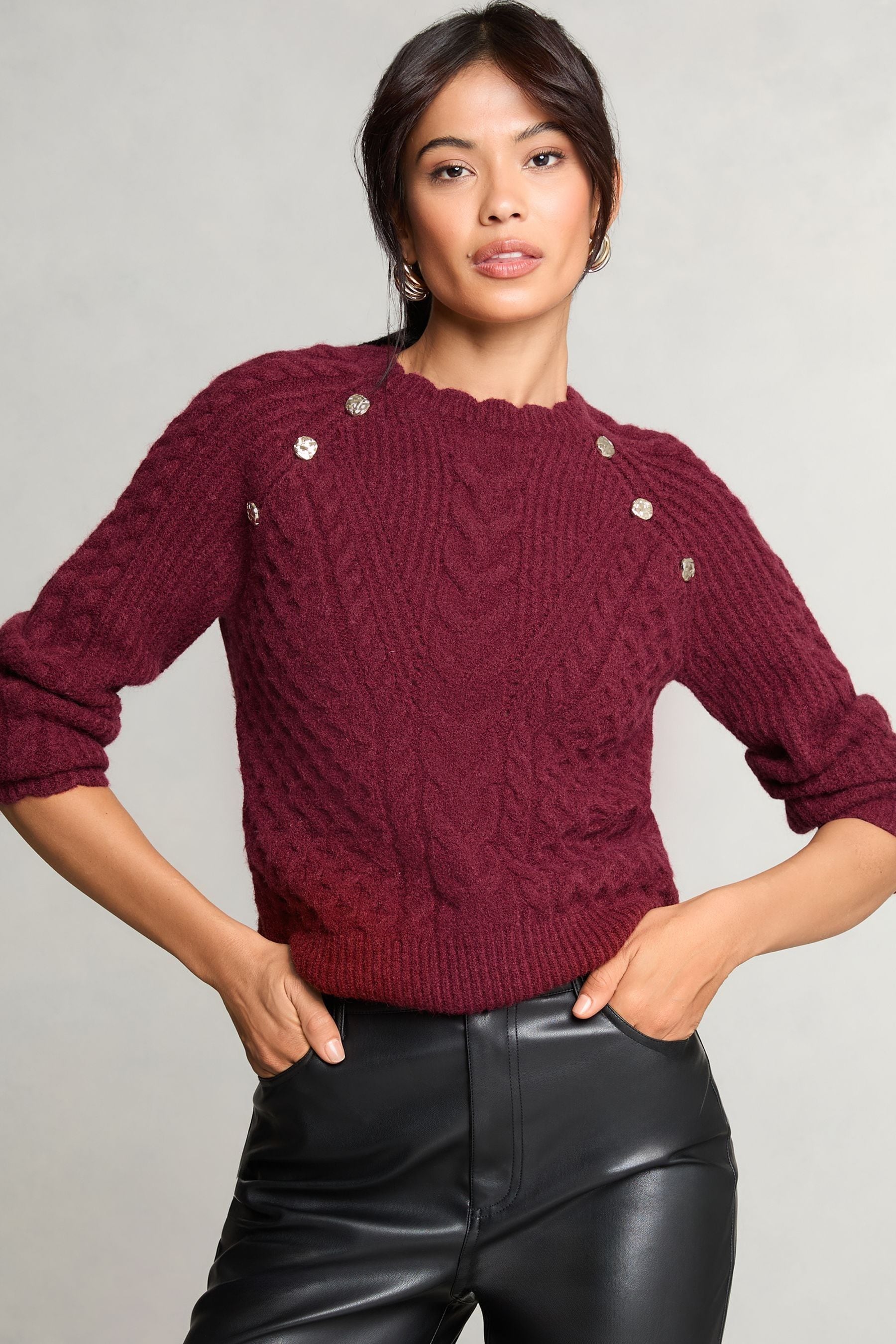 Buy Lipsy Red Cable Button Detail Knitted Jumper from the Next UK online shop