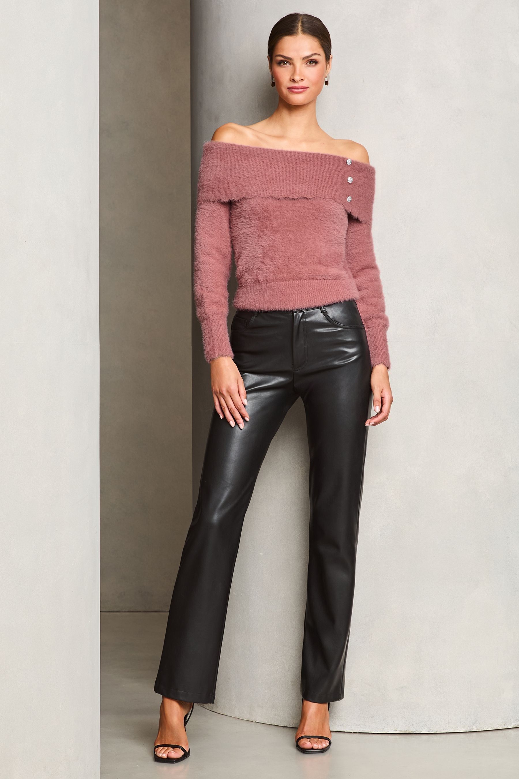 Buy Lipsy Pink Eyelash Bardot Knitted Jumper from Next Luxembourg