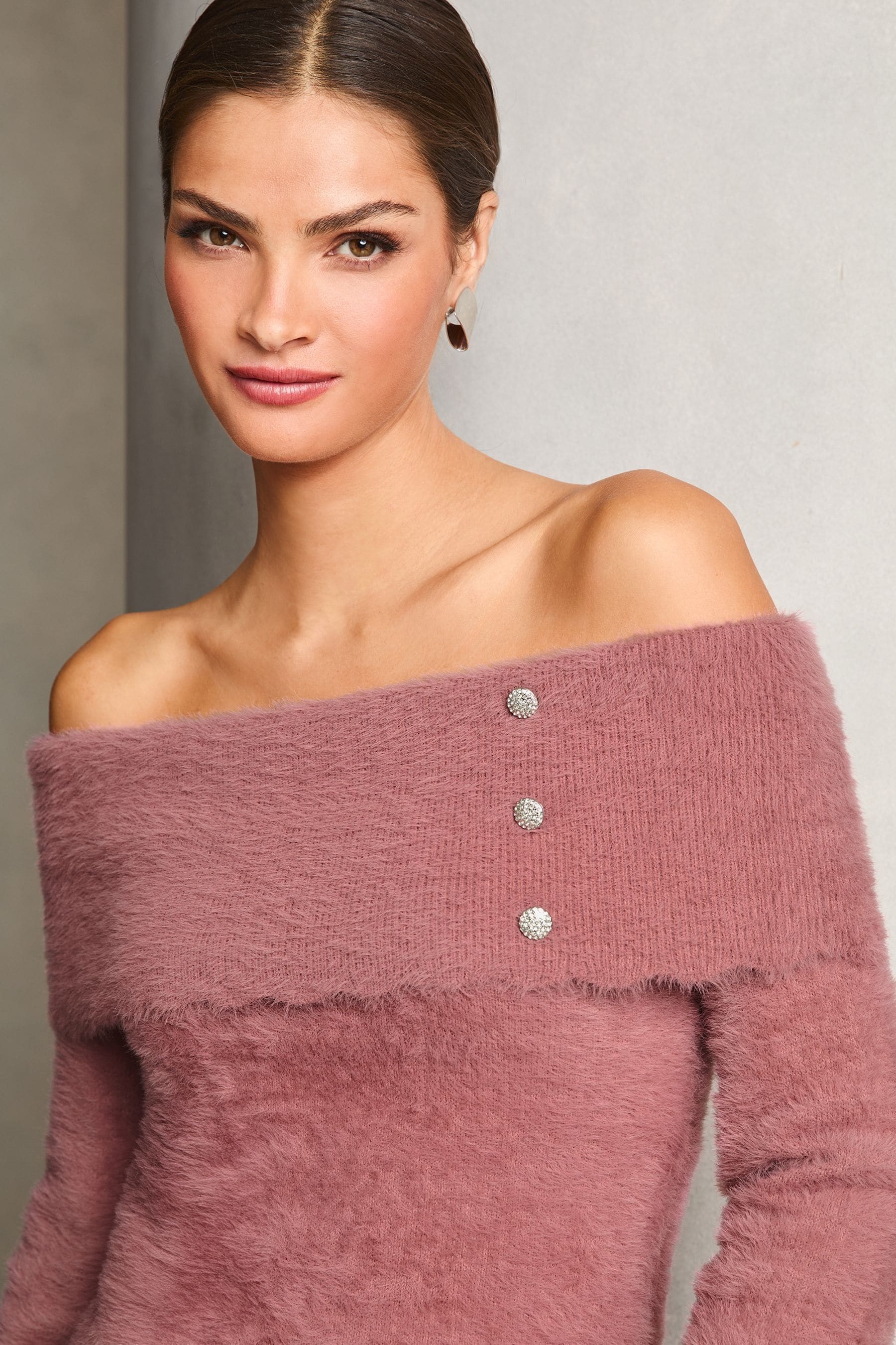 Buy Lipsy Pink Eyelash Bardot Knitted Jumper from Next Luxembourg