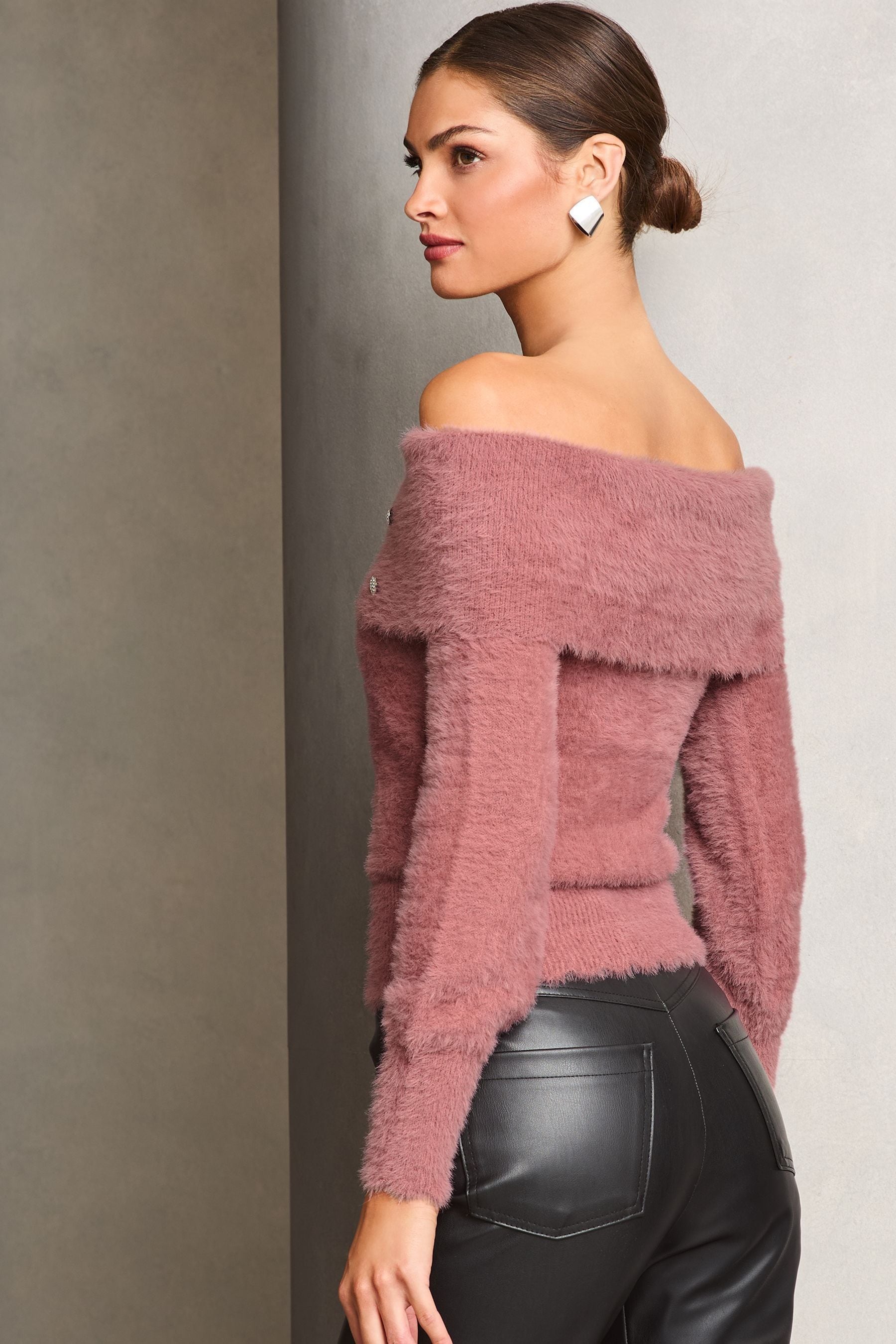Buy Lipsy Pink Eyelash Bardot Knitted Jumper from the Next UK online shop