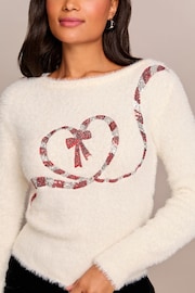 Lipsy Candy Cane Christmas Sequin Knitted Long Sleeve Jumper - Image 2 of 4