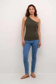 Kaffe Green Pia One Shoulder Rib Jersey Top - Image 4 of 5