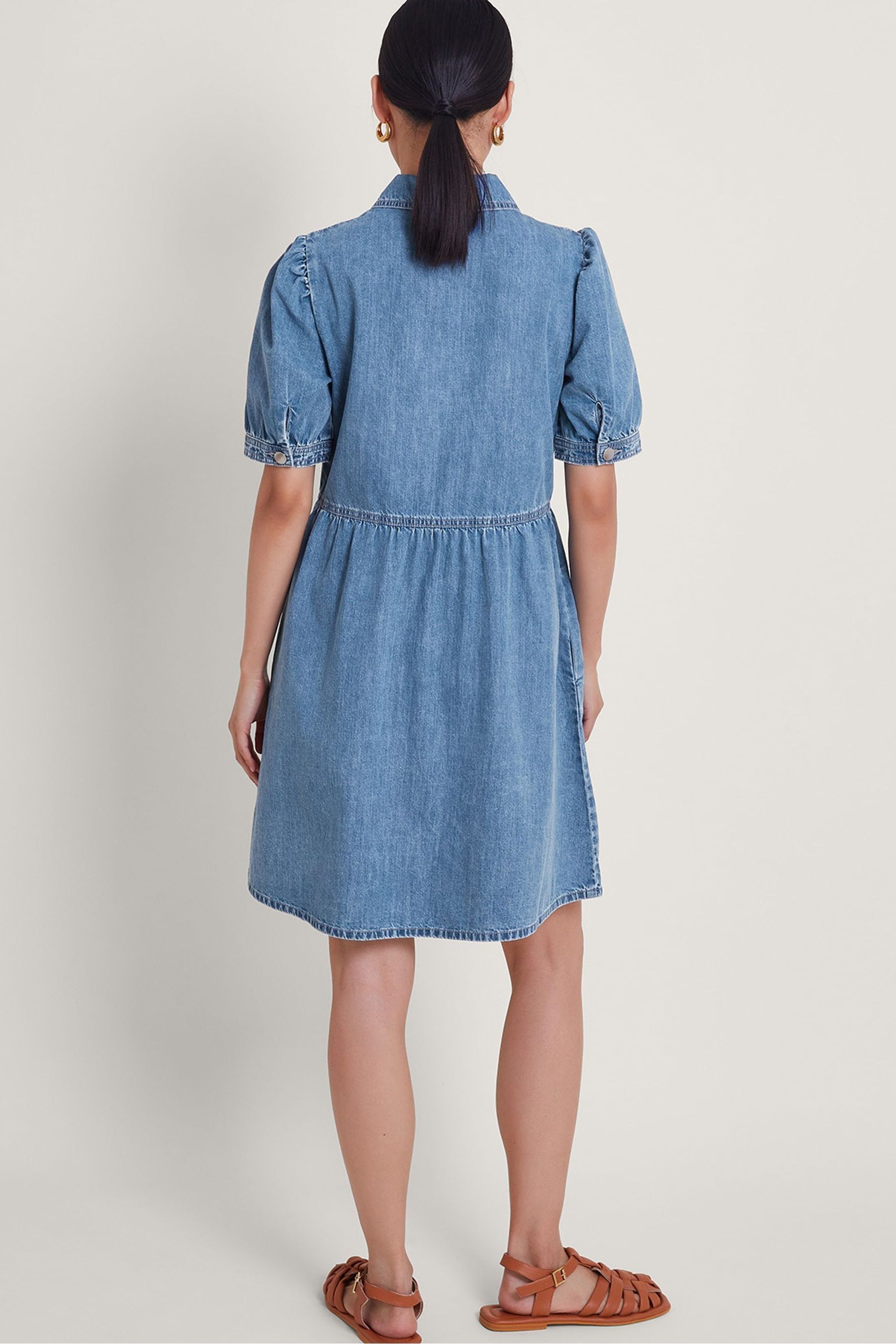 Monsoon Blue Adeena 100 Cotton Denim Dress