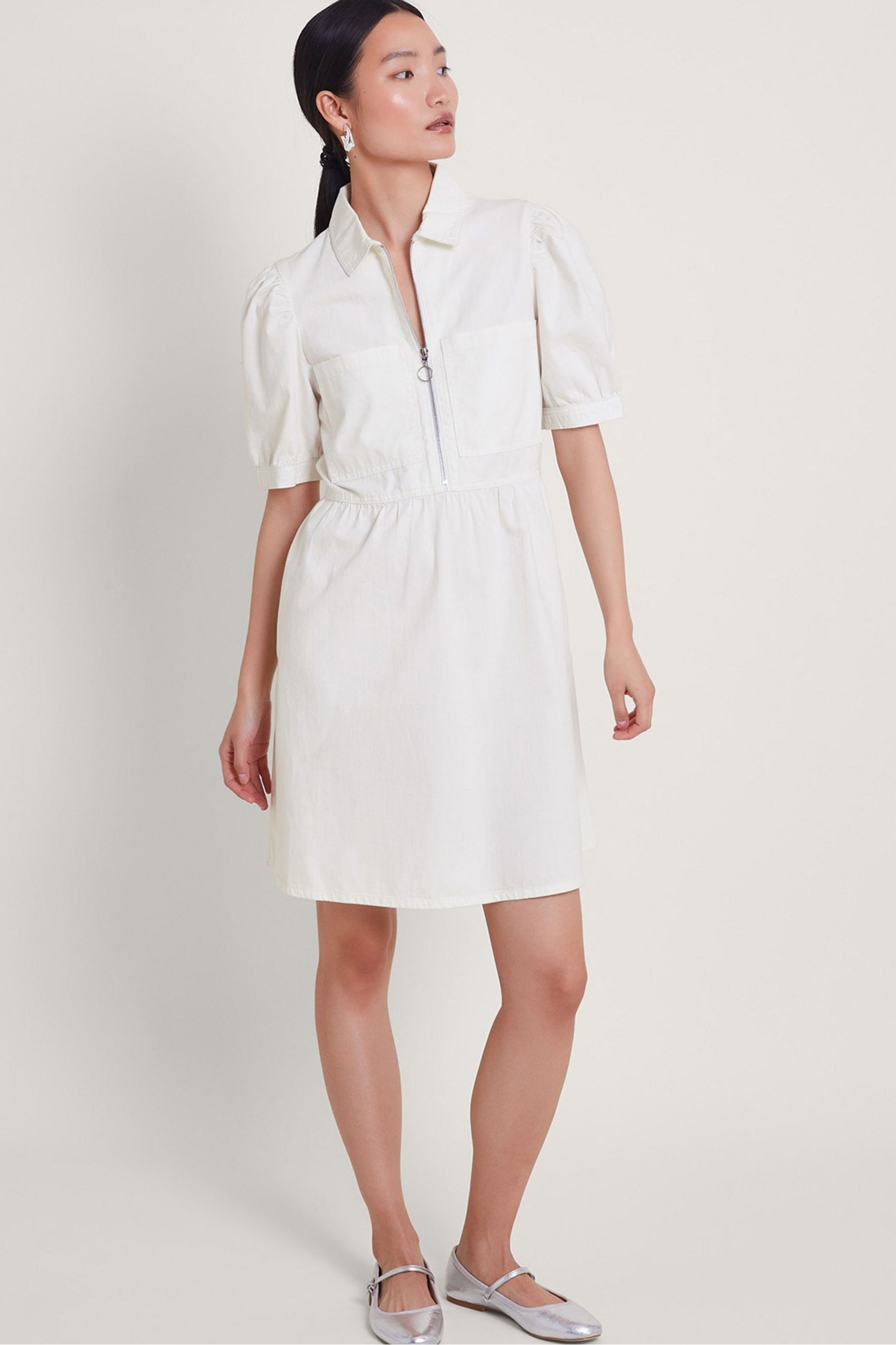 Buy Monsoon White Adeena 100 Cotton Denim Dress from Next Oman