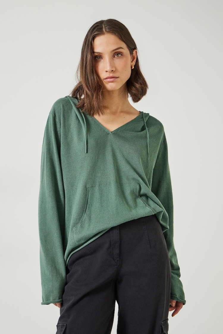 Hush Green Reese Linen Blend Knitted Hoodie - Image 2 of 5