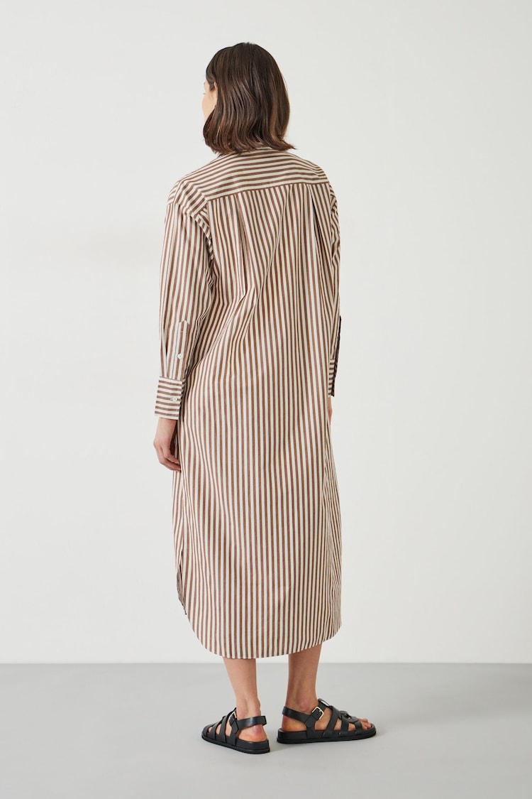 Hush Brown Sahra Maxi 100% Cotton Stripe Shirt Dress - Image 2 of 4