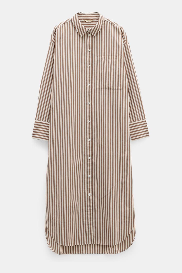 Hush Brown Sahra Maxi 100% Cotton Stripe Shirt Dress - Image 4 of 4