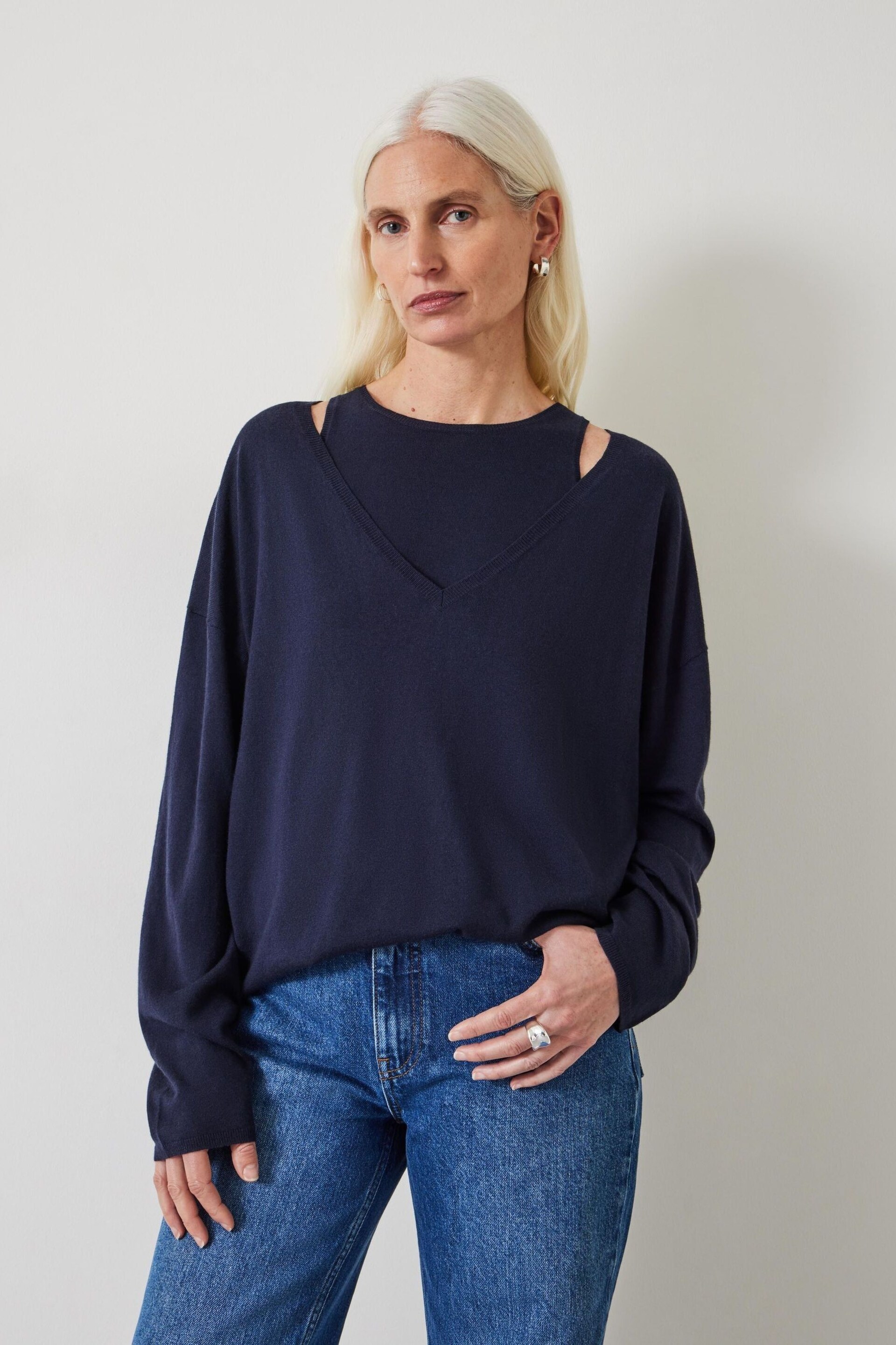 Hush Blue Kitty Super Slouchy Easy V Jumper - Image 3 of 5