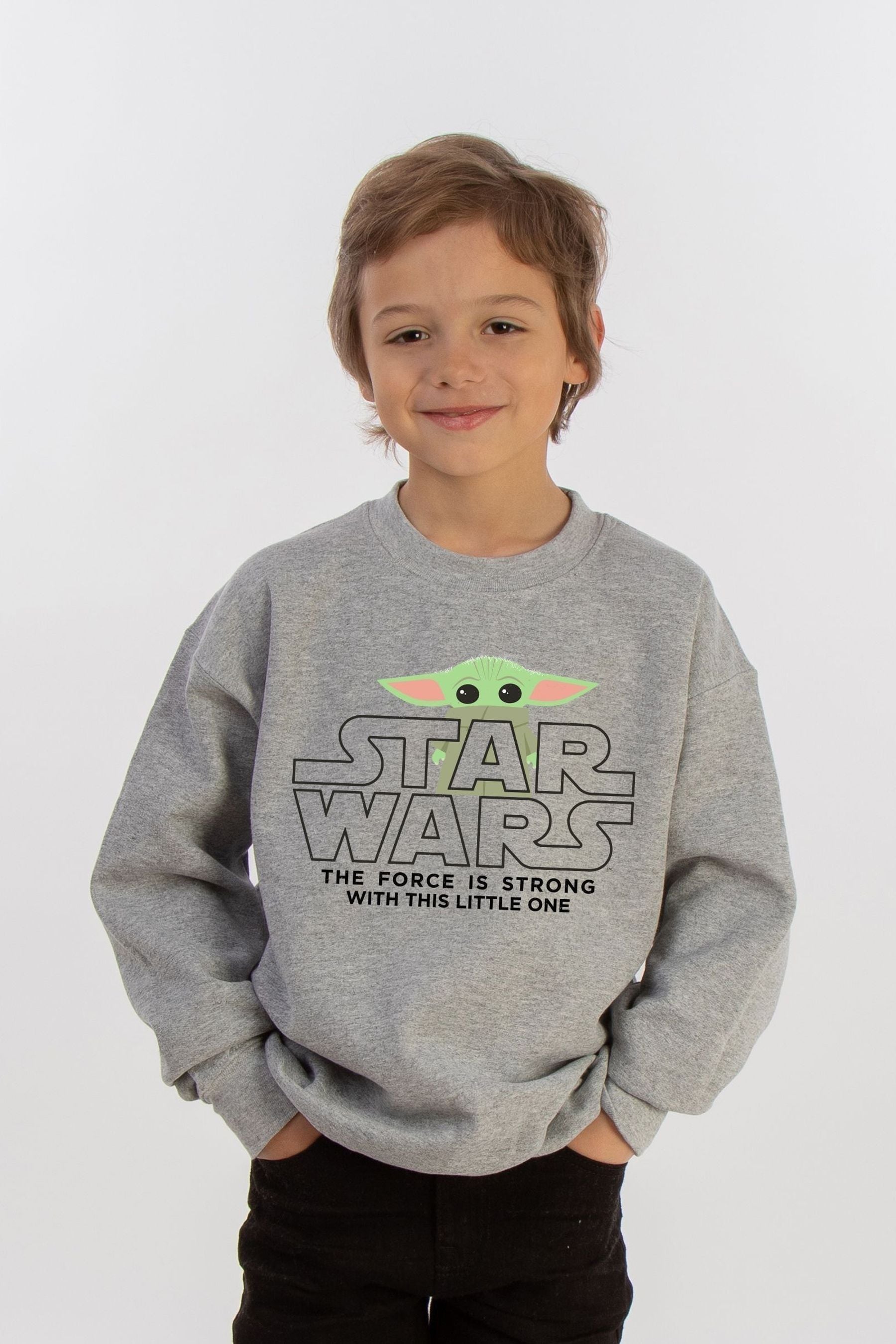 Buy Brands In Grey Boys Baby Yoda Star Wars The Mandalorian Heather 100 Cottton Sweatshirt from the Next UK online shop