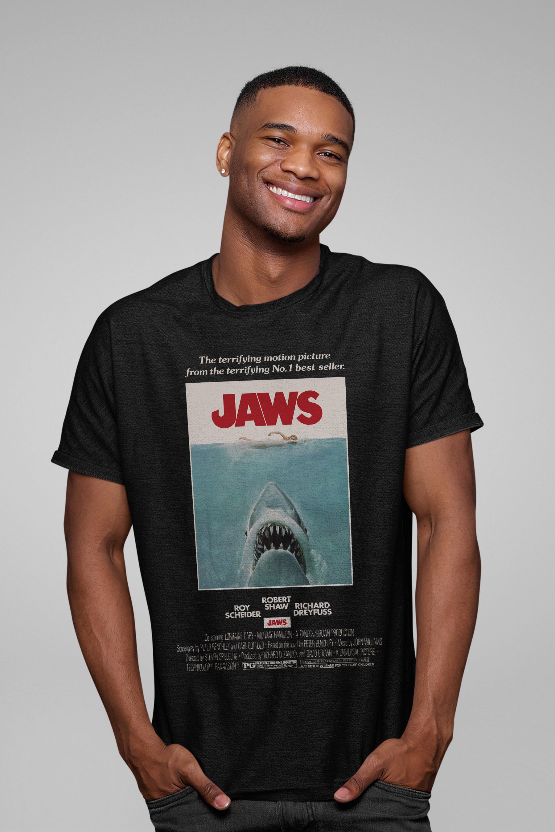 Buy All Every Black Jaws Movie Poster Mens 100 Cotton T Shirt from the Next UK online shop