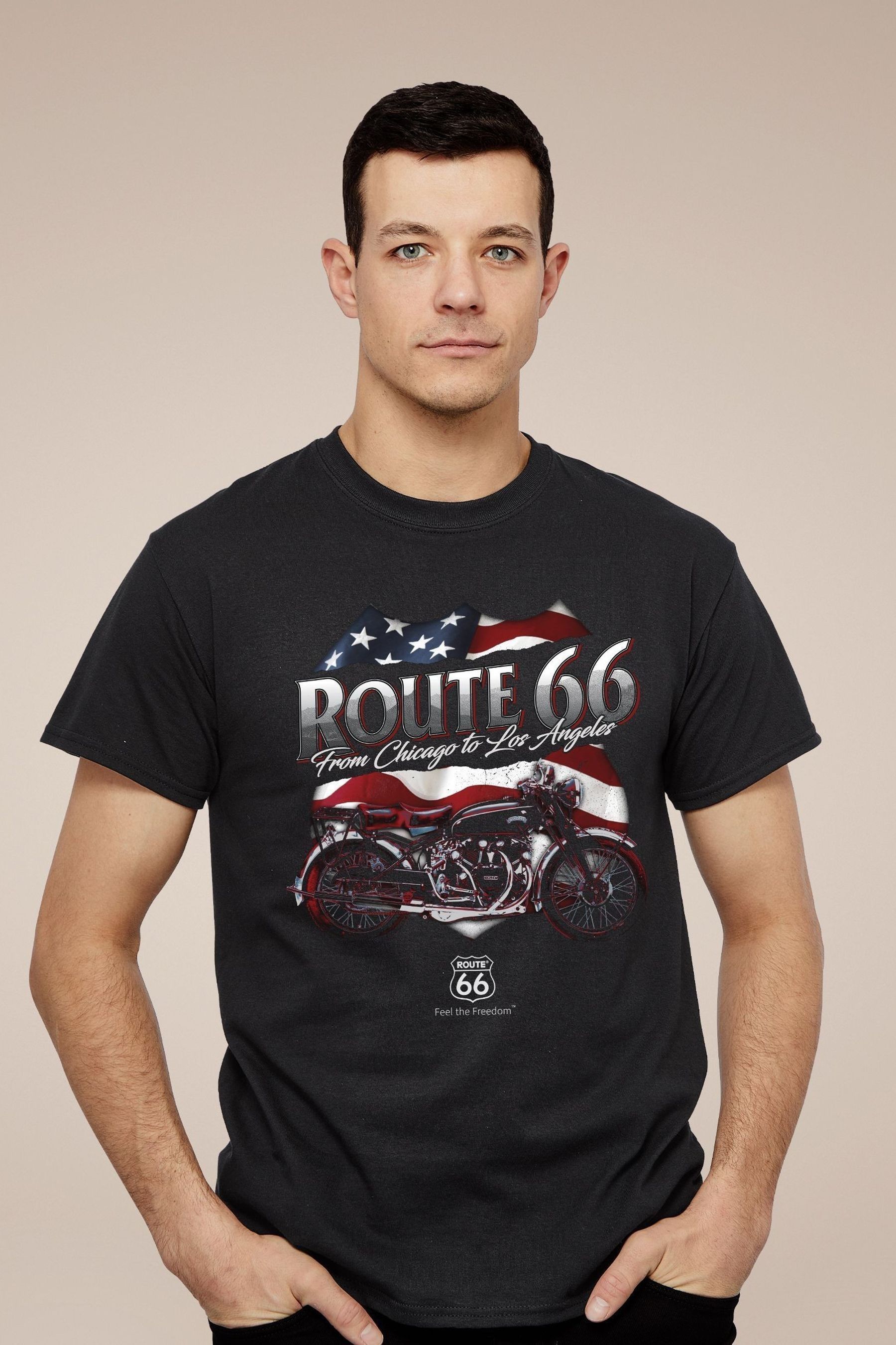 Buy All Every Black Route 66 US Flag Motorcycle Mens 100 Cotton T Shirt from the Next UK online shop