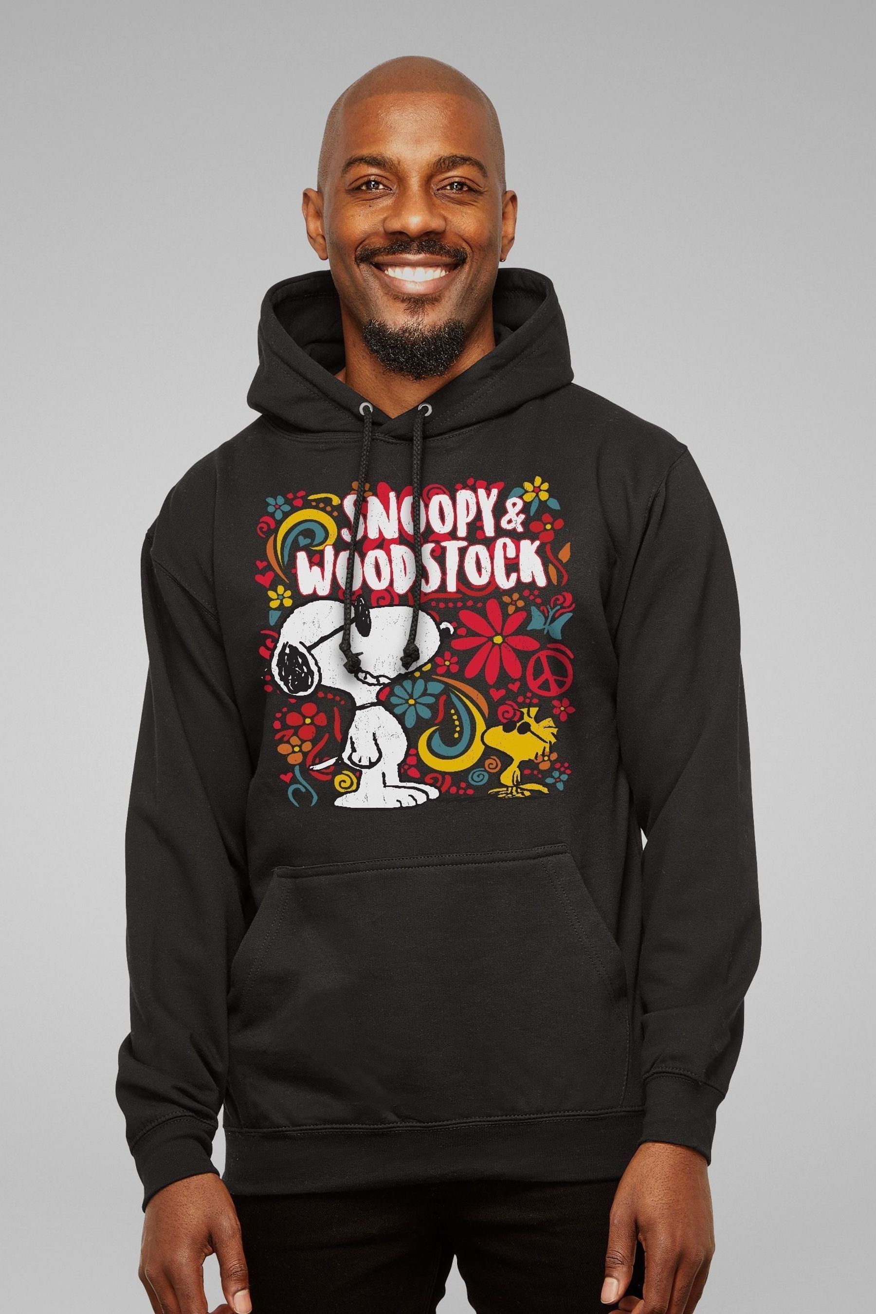 Buy All Every Black Peanuts 70s Floral Snoopy And Woodstock Men s Hoodie from the Next UK online shop