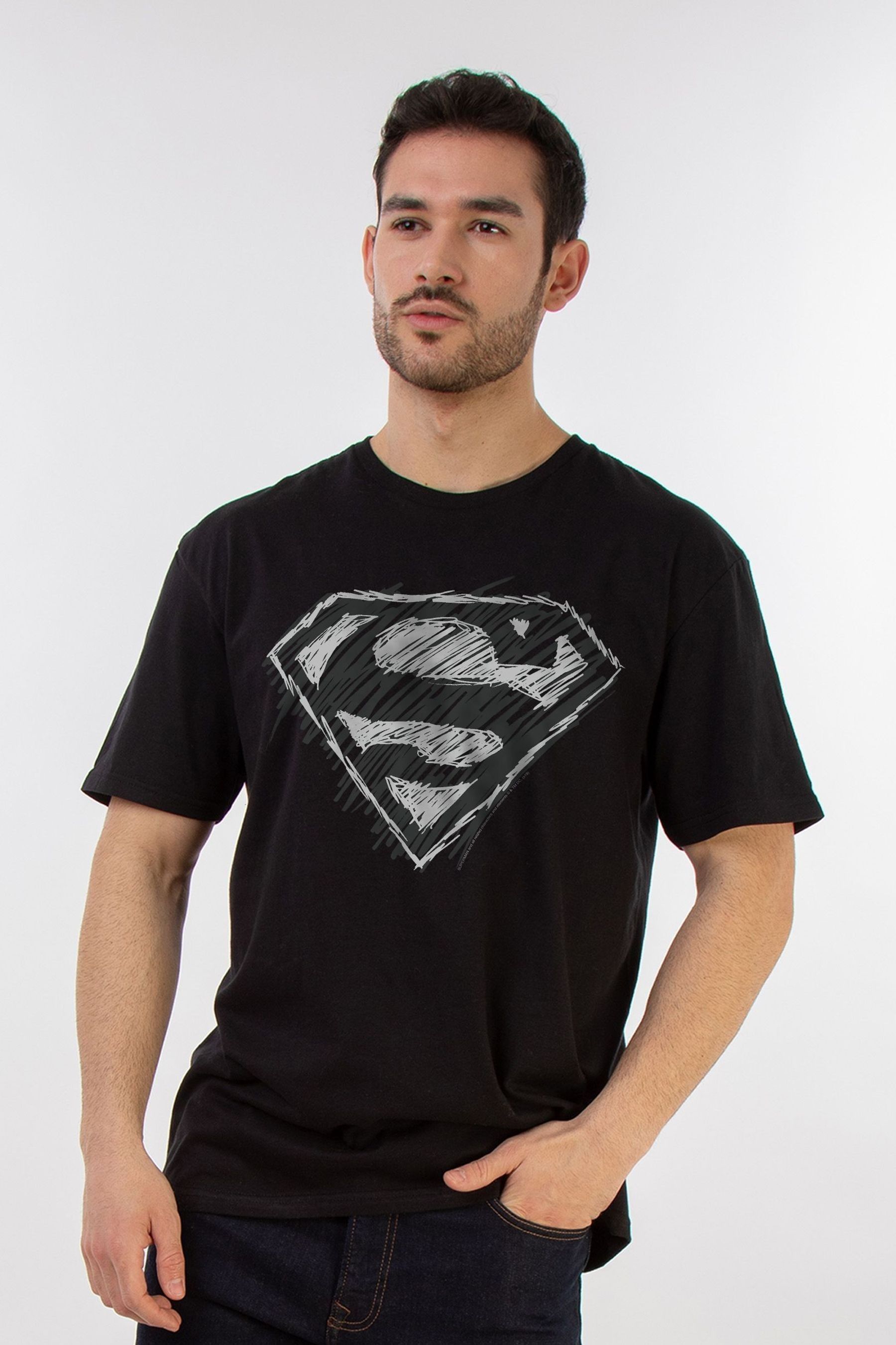 Buy Brands In Black Mens Superman Logo Sketch 100 Cotton T Shirt from the Next UK online shop