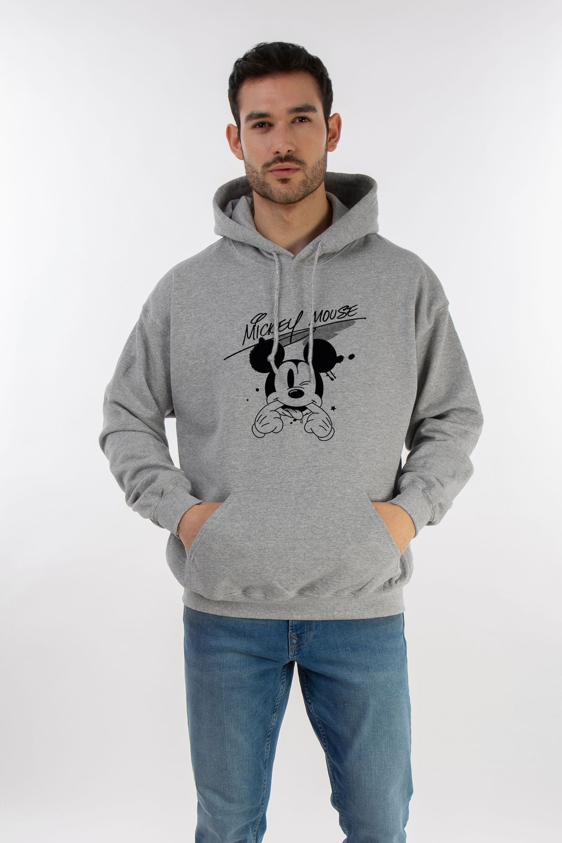 Brands In Grey 100 Cotton Mickey Mouse Funny Face Men Heather Disney Hoodie