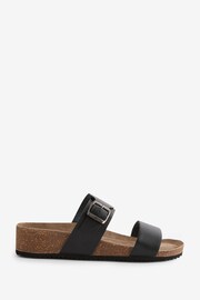 JD Williams Black Leather Buckle Footbed Mule Sandals In Extra Wide Fit - Image 1 of 4