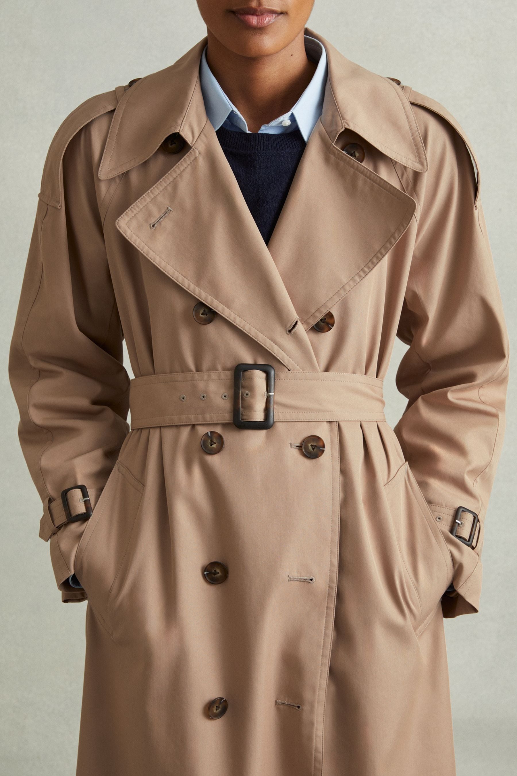 Double breasted camel duster coat online