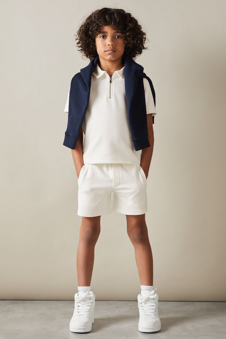 Reiss Off White Creed Junior Textured Half Zip Polo Shirt - Image 1 of 4