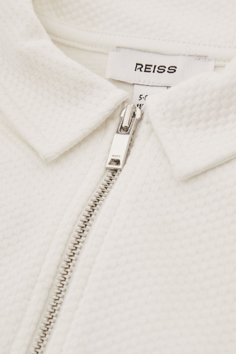 Reiss Off White Creed Junior Textured Half Zip Polo Shirt - Image 4 of 4