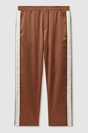 Reiss Tobacco/Ecru Basa Ché Satin Effect Colourblock Drawstring Trousers - Image 2 of 5