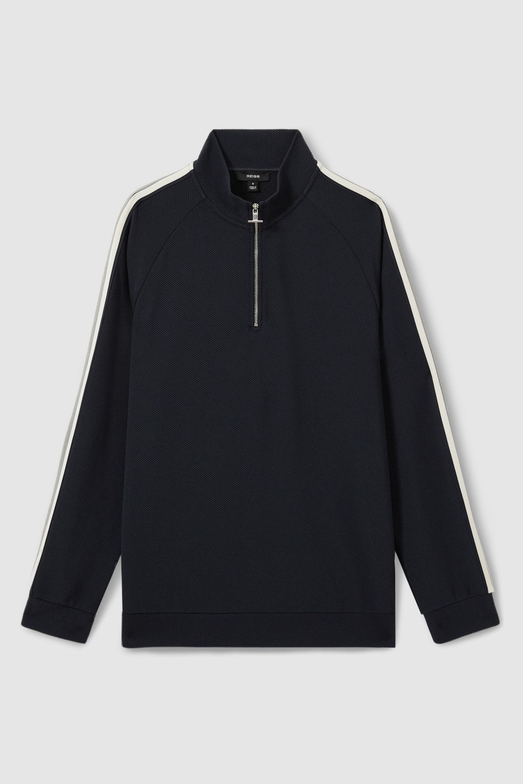 Buy Reiss Navy Chicago Textured Stripe Half Zip Funnel Neck Sweatshirt from the Next UK online shop